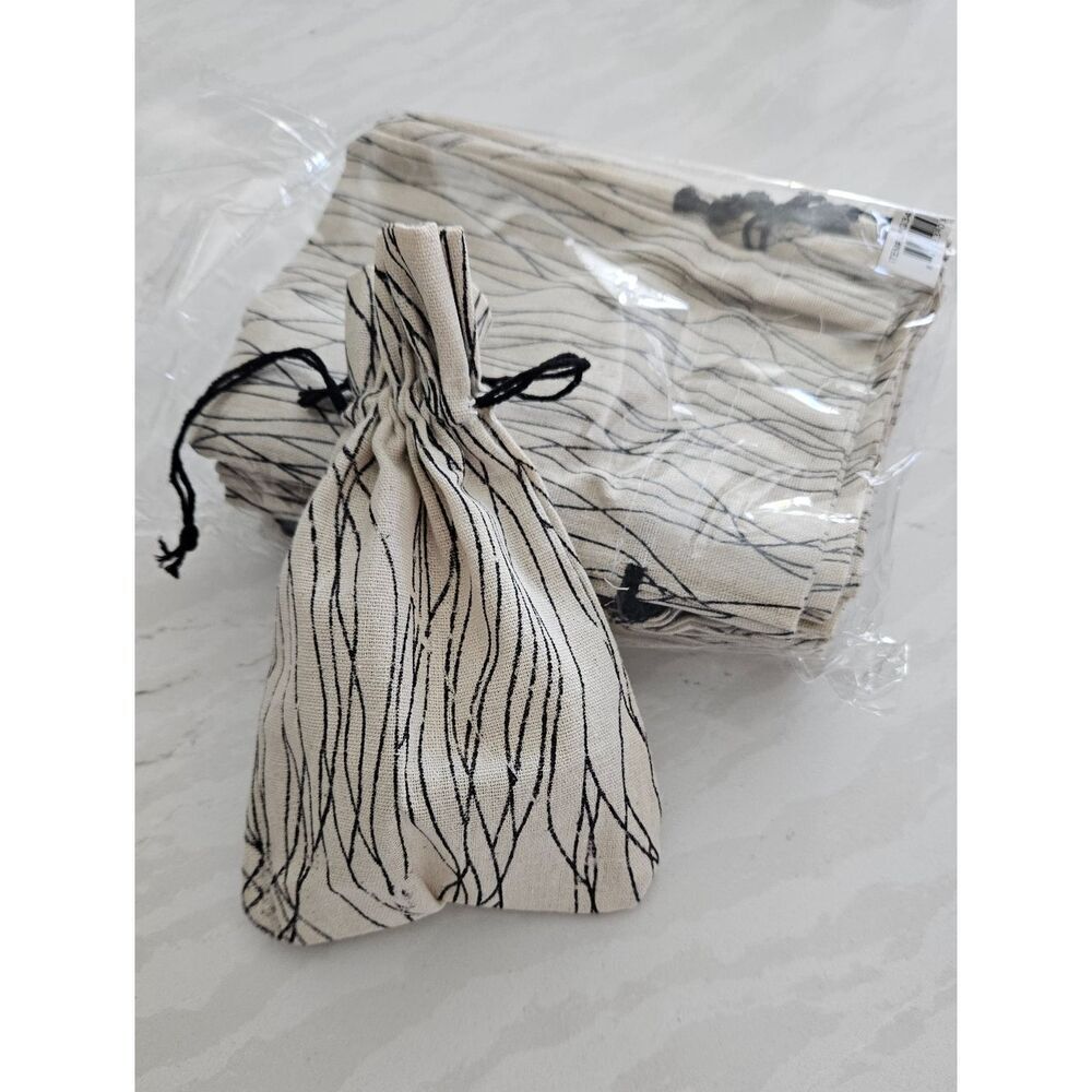 Beige and Black Drawstring Pouch Set Of 20 Medium Size